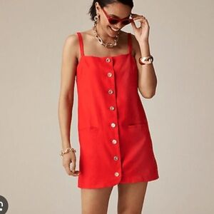 NWT J. Crew Claudia Mini Linen Red Button-Down Dress